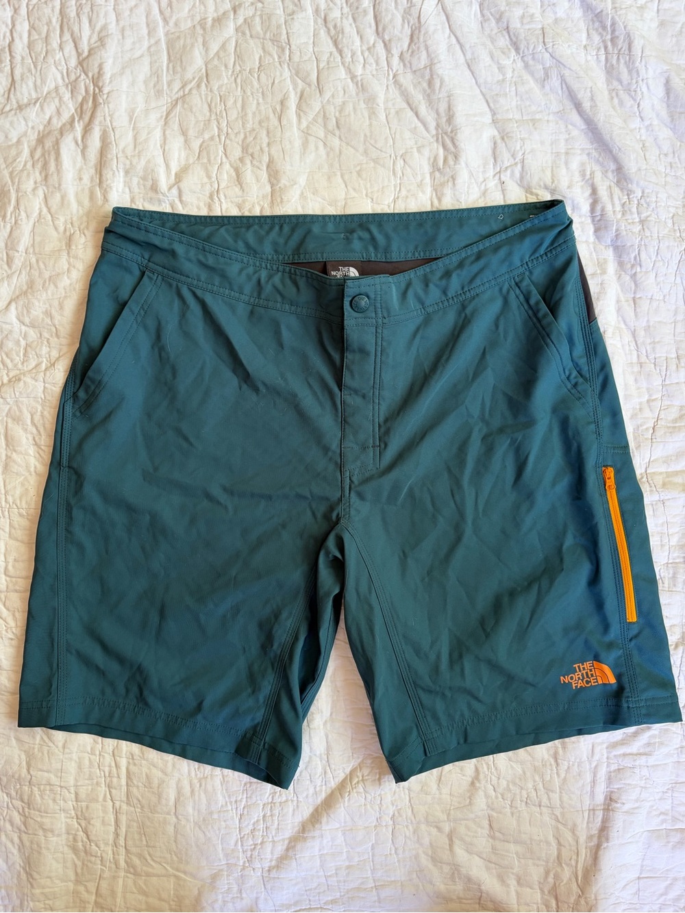 The North Face Teal Performance Hiking Shorts with Orange Zip